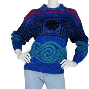 Vintage Licorice Metallic Shimmering Shiny Retro Ugly Ski Mod Knit Sweater